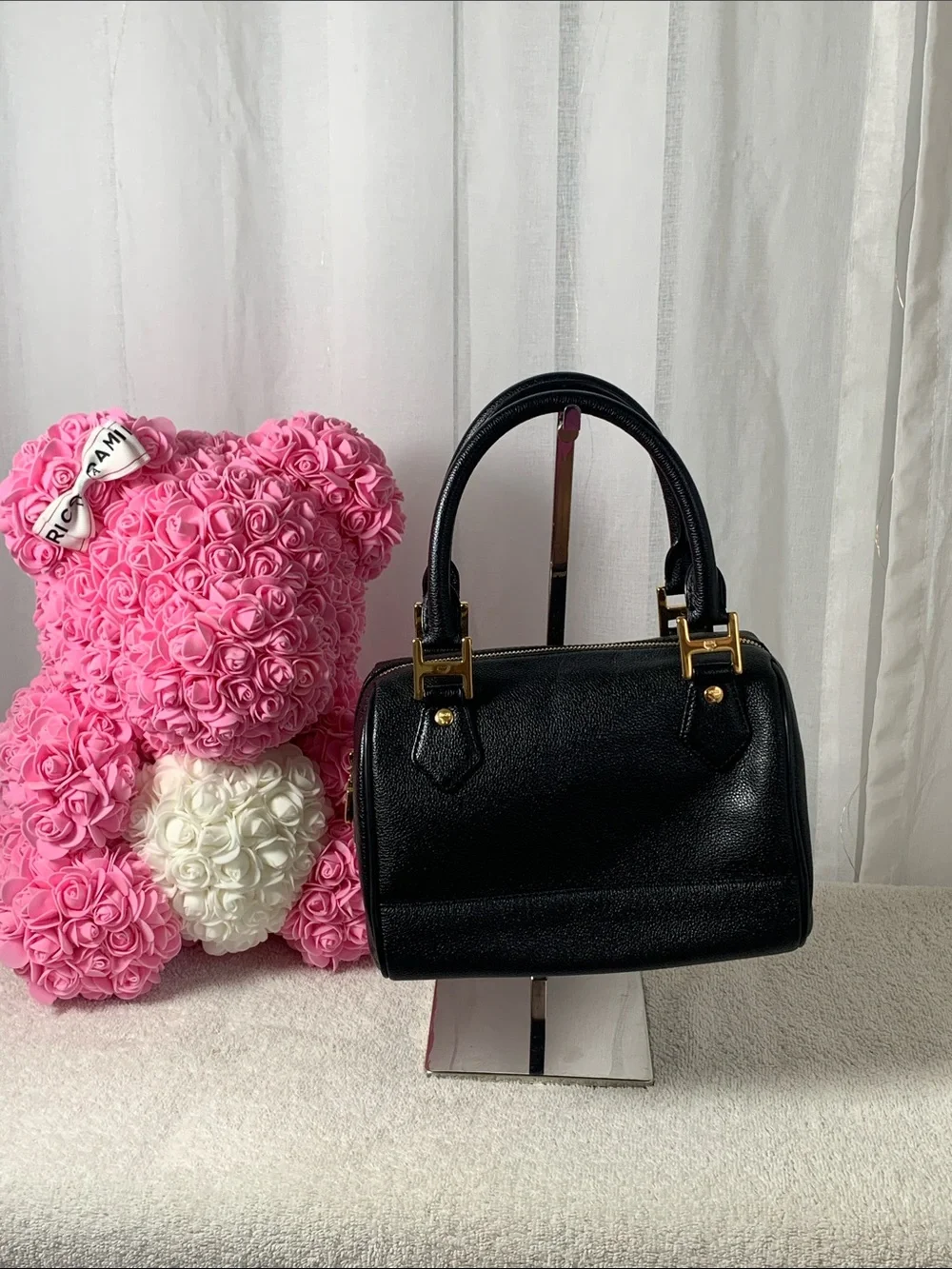GUC MCM Vintage Studded Black Pebble Leather Satchel